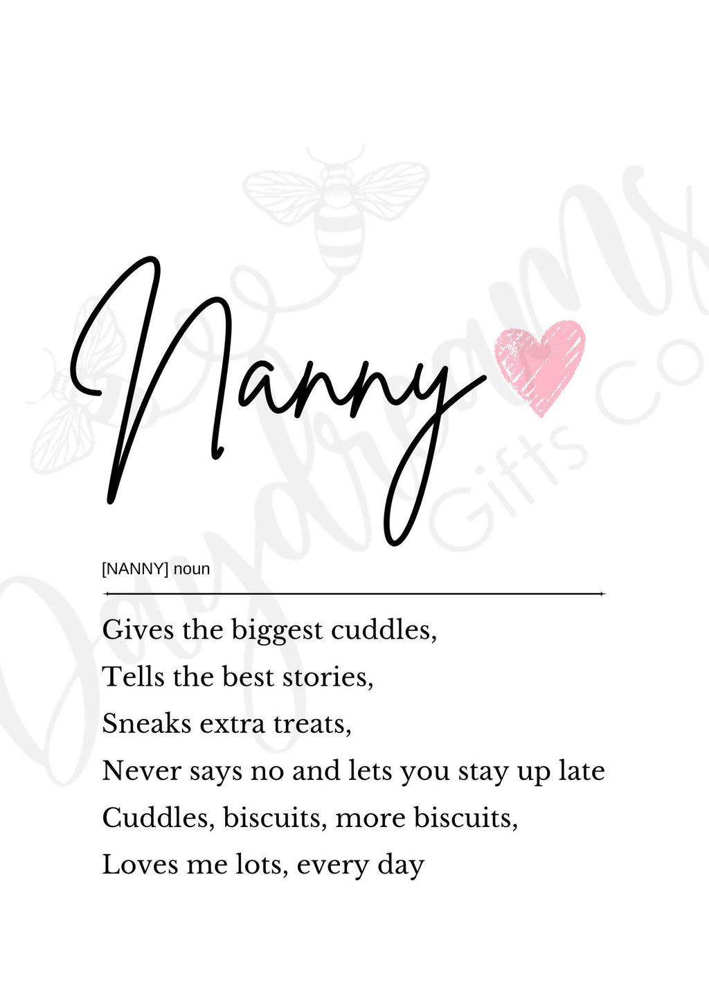Nanny Definition Print – Noun Wall Art Gift for Nanny UK