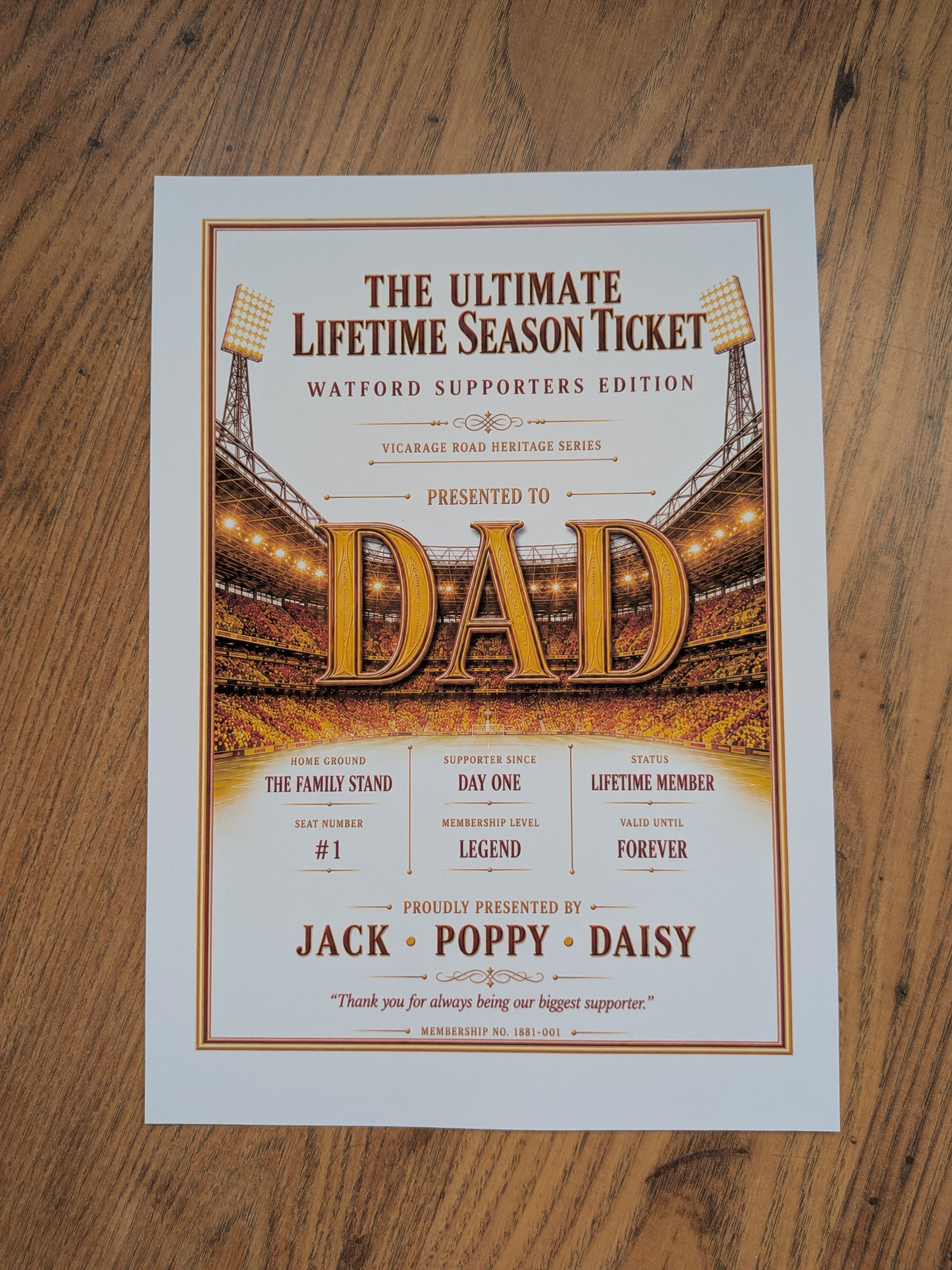 Personalised Football Heritage Certificate Print | Dad Football Gift | Supporters Edition Wall Art | Father’s Day Gift for Dad