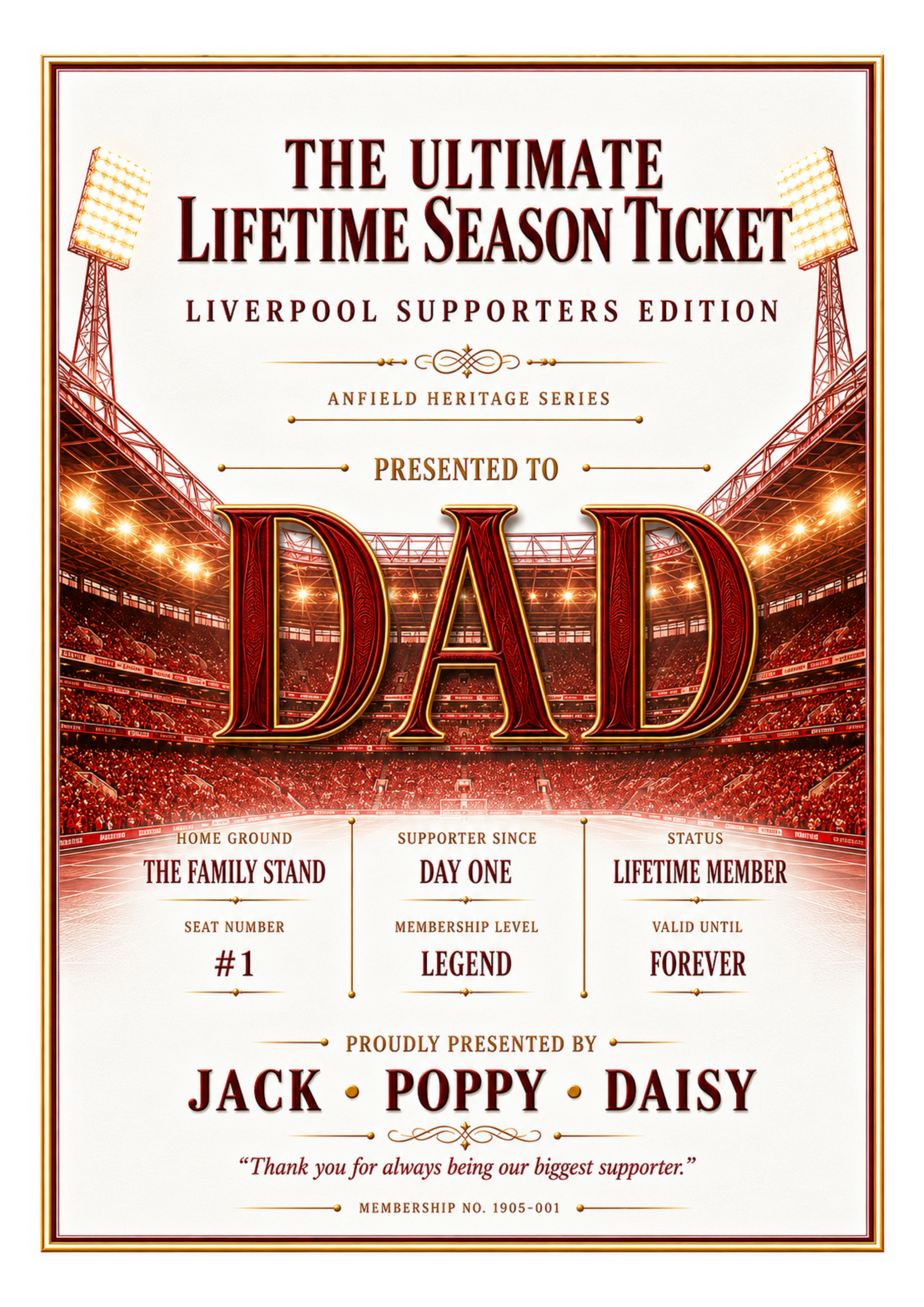 Personalised Football Heritage Certificate Print | Dad Football Gift | Supporters Edition Wall Art | Father’s Day Gift for Dad