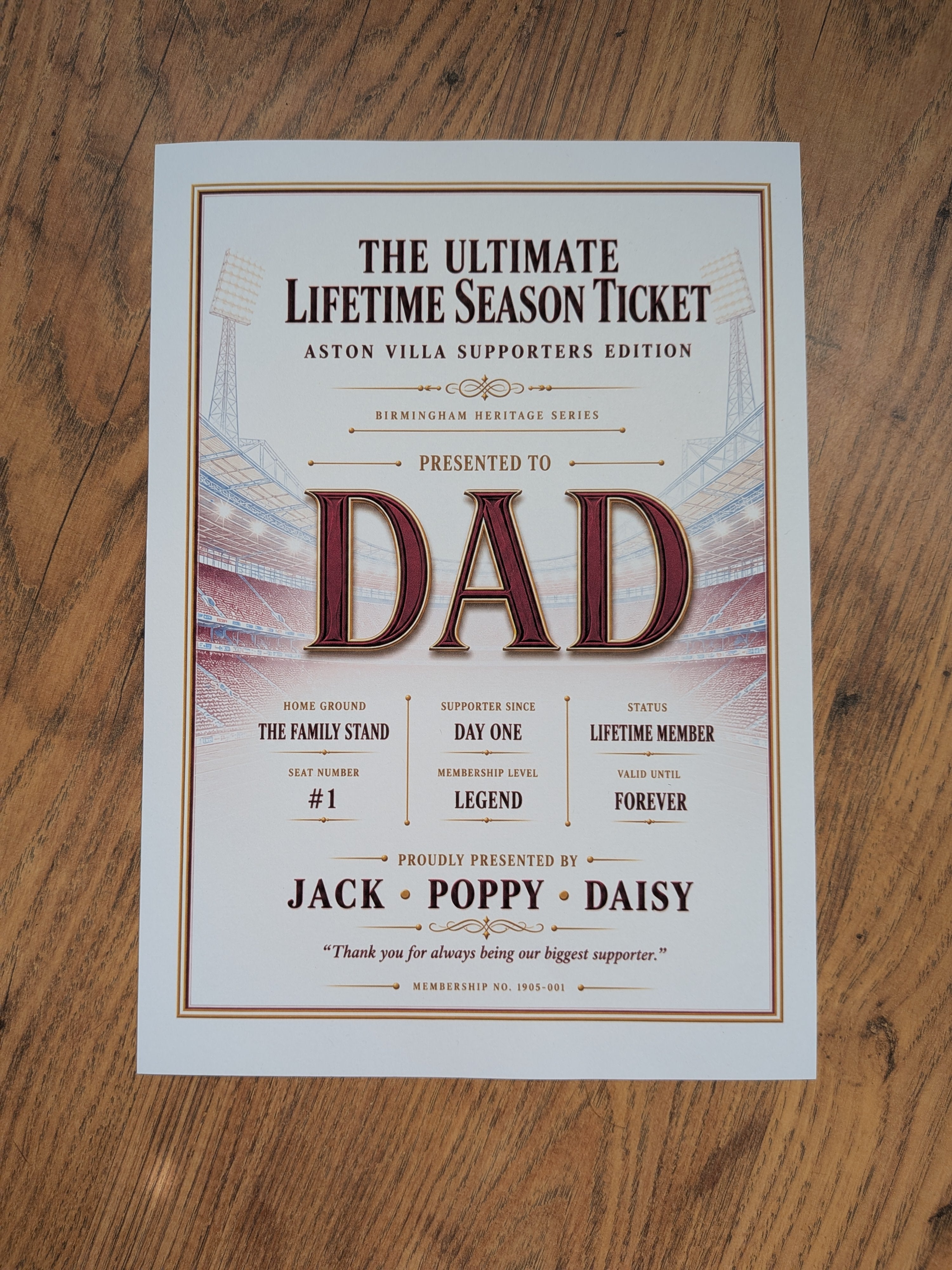 Personalised Football Heritage Certificate Print | Dad Football Gift | Supporters Edition Wall Art | Father’s Day Gift for Dad