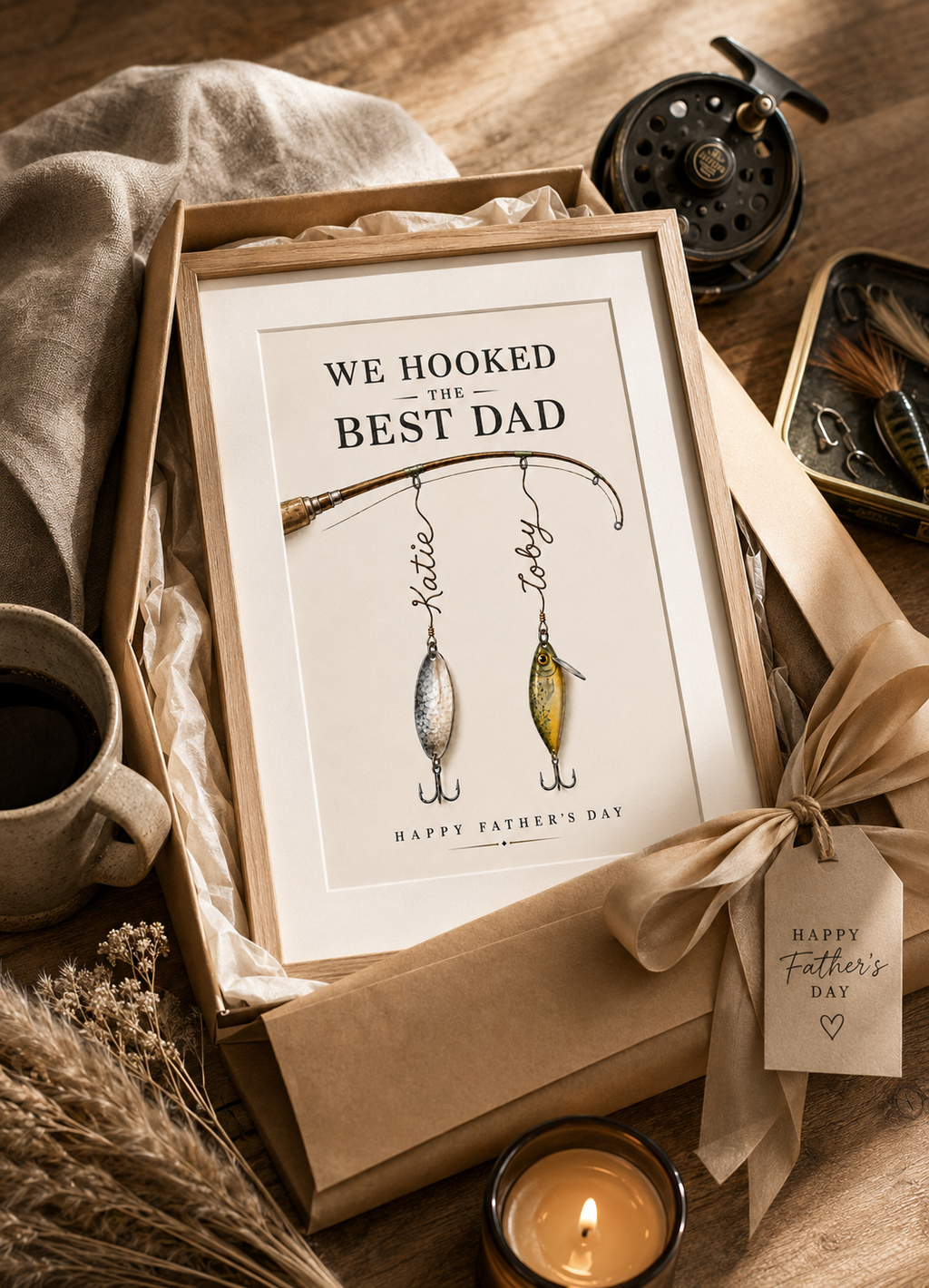 We Hooked The Best Dad | Personalised Fishing Print | Father’s Day Gift
