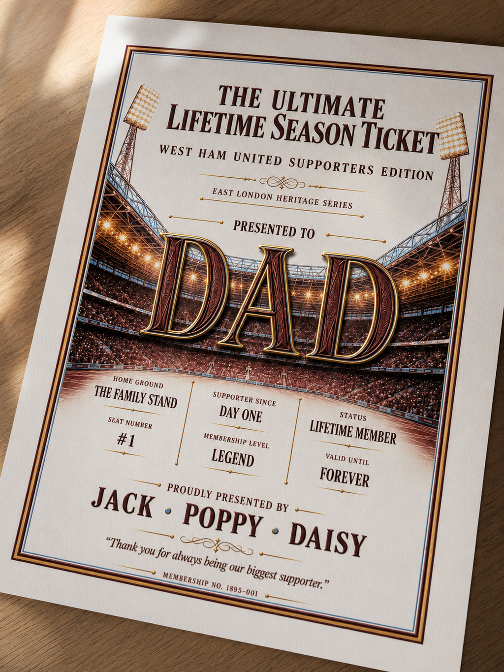 Personalised Football Heritage Certificate Print | Dad Football Gift | Supporters Edition Wall Art | Father’s Day Gift for Dad