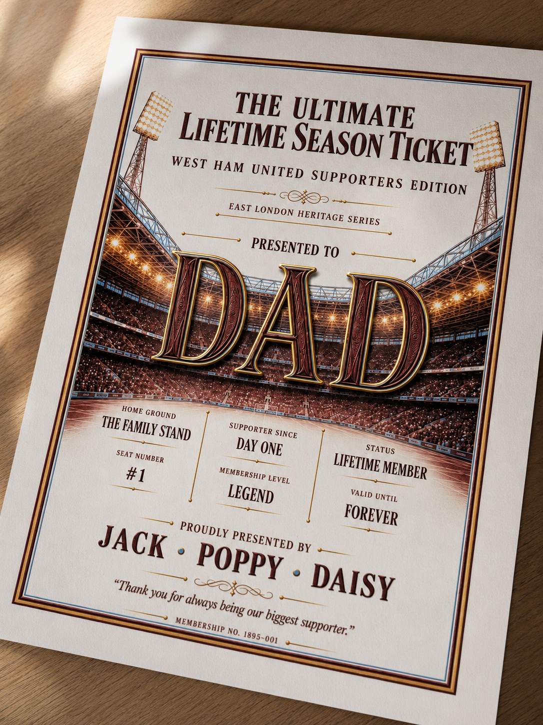 Personalised Football Heritage Certificate Print | Dad Football Gift | Supporters Edition Wall Art | Father’s Day Gift for Dad