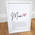 Framed Mum Definition Print – Noun Wall Art Gift for Mum UK