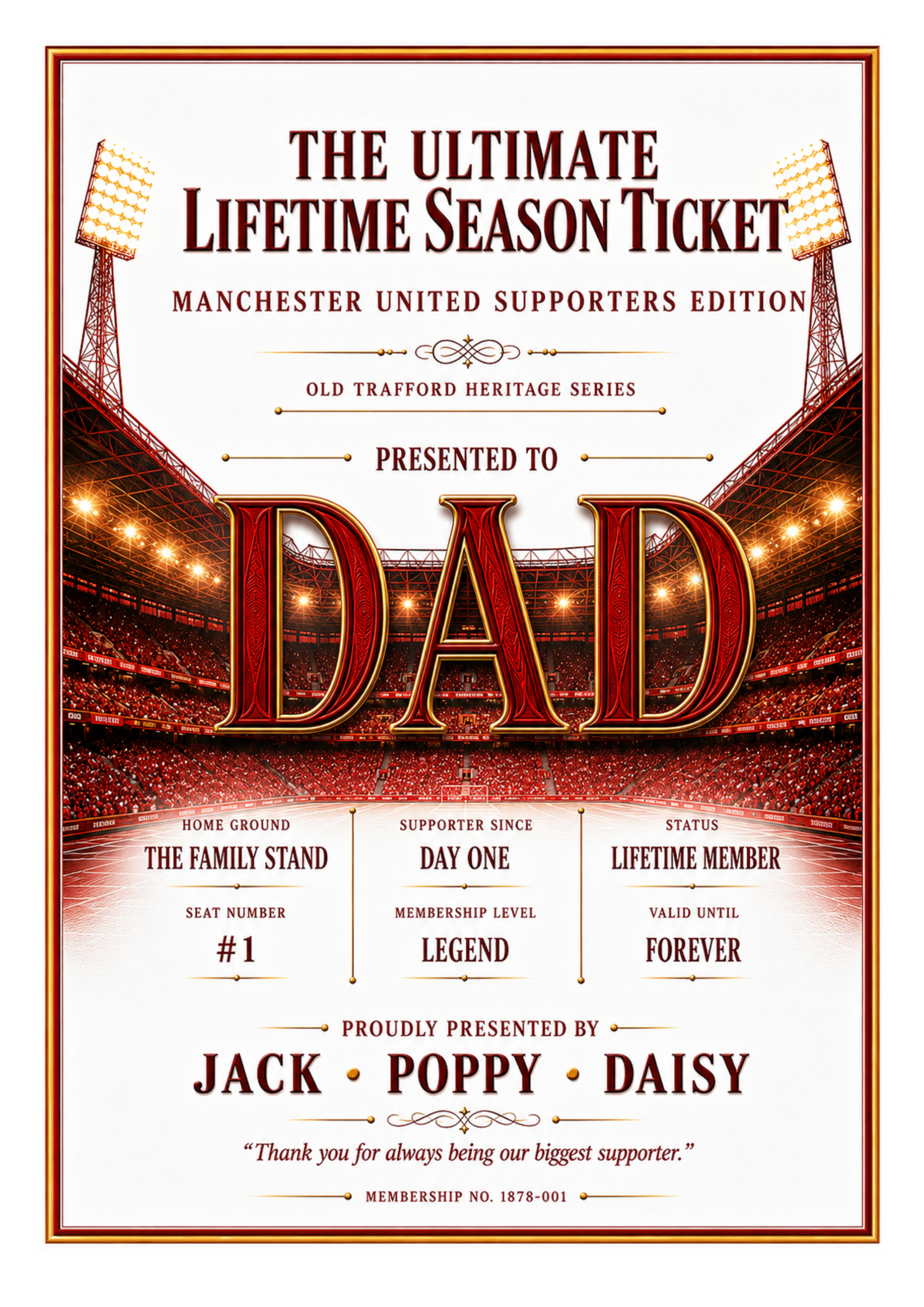 Personalised Football Heritage Certificate Print | Dad Football Gift | Supporters Edition Wall Art | Father’s Day Gift for Dad