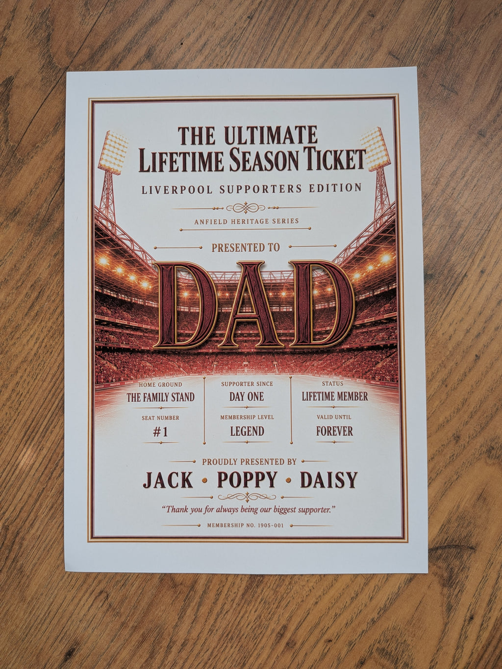 Personalised Football Heritage Certificate Print | Dad Football Gift | Supporters Edition Wall Art | Father’s Day Gift for Dad