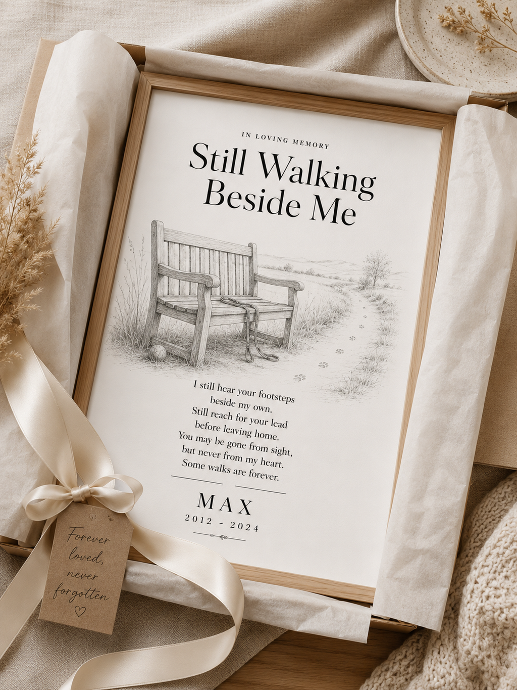Personalised Pet Memorial Print – Still Walking Beside Me – Custom Dog Loss Gift – Pet Sympathy Keepsake – A4 Memorial Wall Art