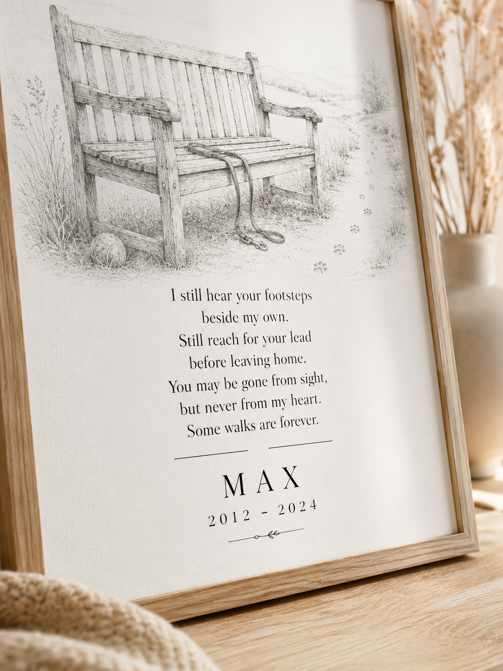 Personalised Pet Memorial Print – Still Walking Beside Me – Custom Dog Loss Gift – Pet Sympathy Keepsake – A4 Memorial Wall Art