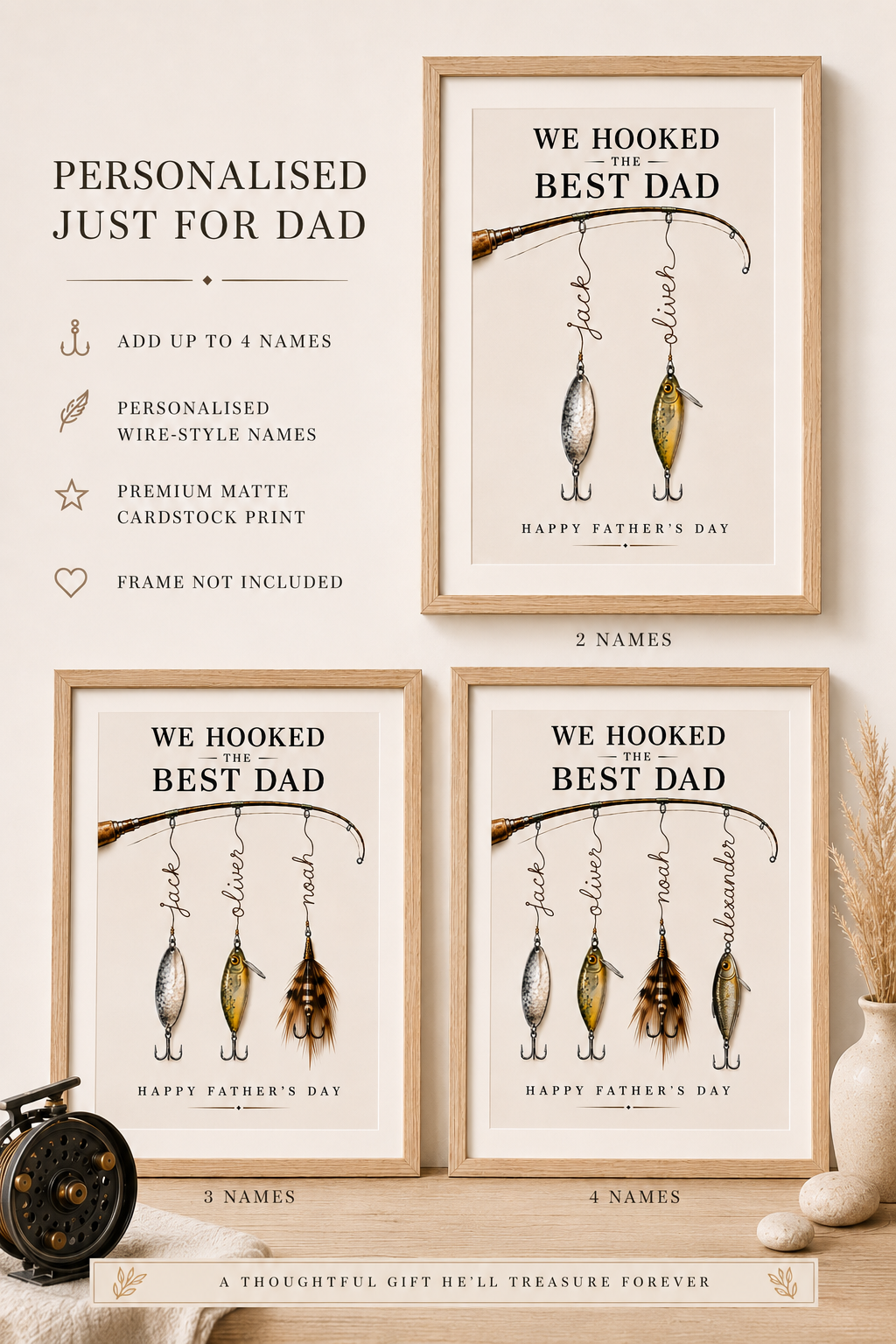 We Hooked The Best Dad | Personalised Fishing Print | Father’s Day Gift