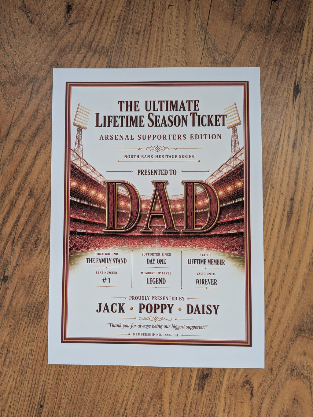 Personalised Football Heritage Certificate Print | Dad Football Gift | Supporters Edition Wall Art | Father’s Day Gift for Dad