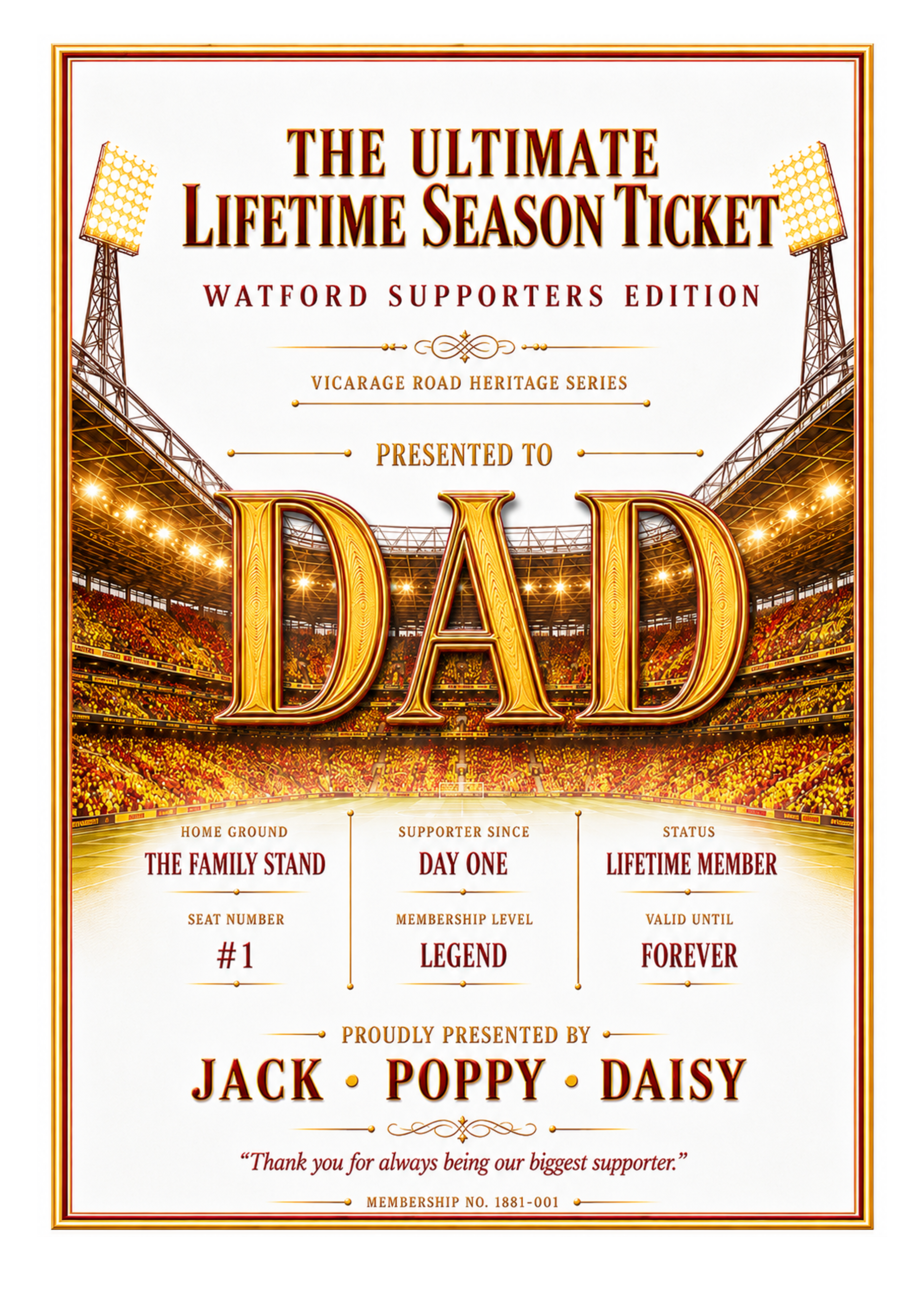 Personalised Football Heritage Certificate Print | Dad Football Gift | Supporters Edition Wall Art | Father’s Day Gift for Dad