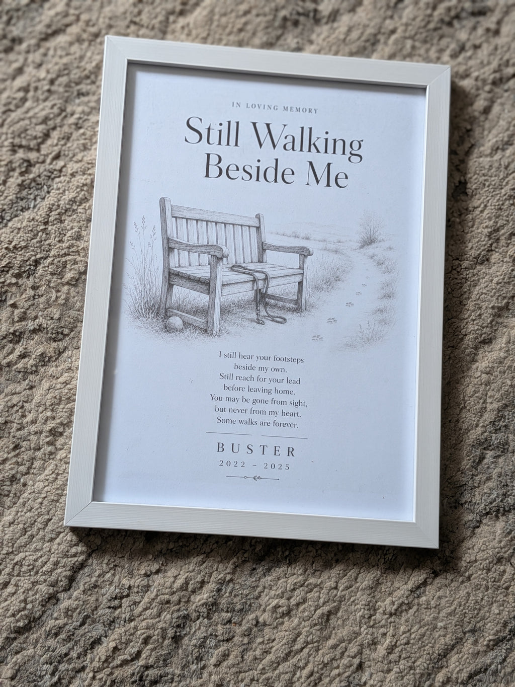 Personalised Pet Memorial Print – Still Walking Beside Me – Custom Dog Loss Gift – Pet Sympathy Keepsake – A4 Memorial Wall Art
