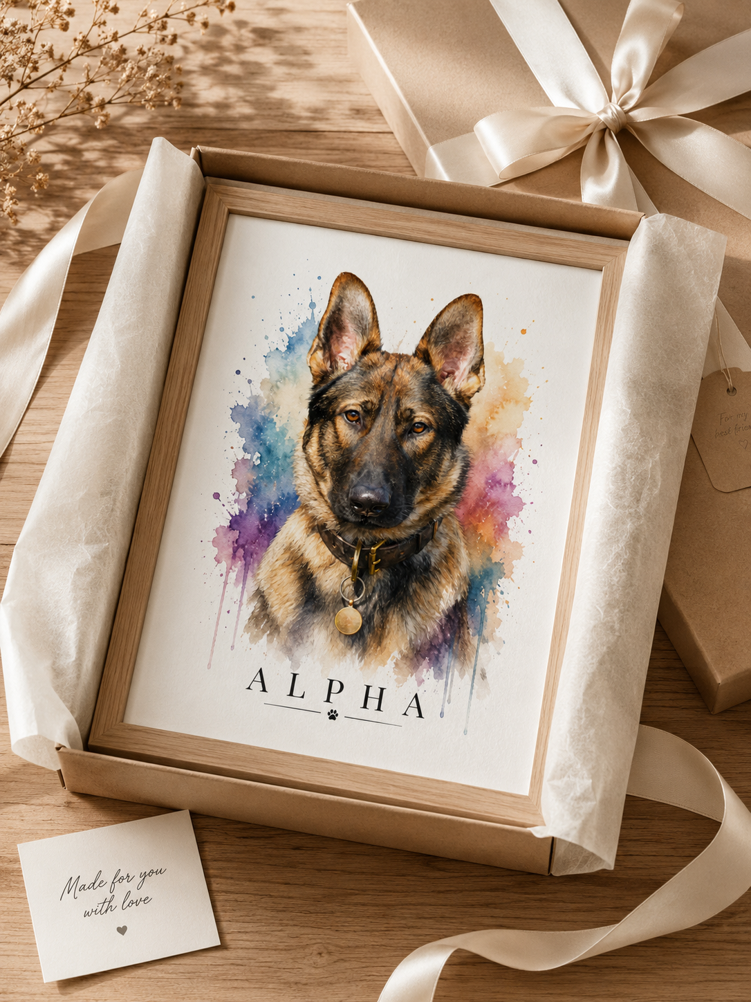 Luxury Personalised Watercolour Pet Portrait | Custom Dog & Cat Portrait | Pet Memorial Gift | Digital Download