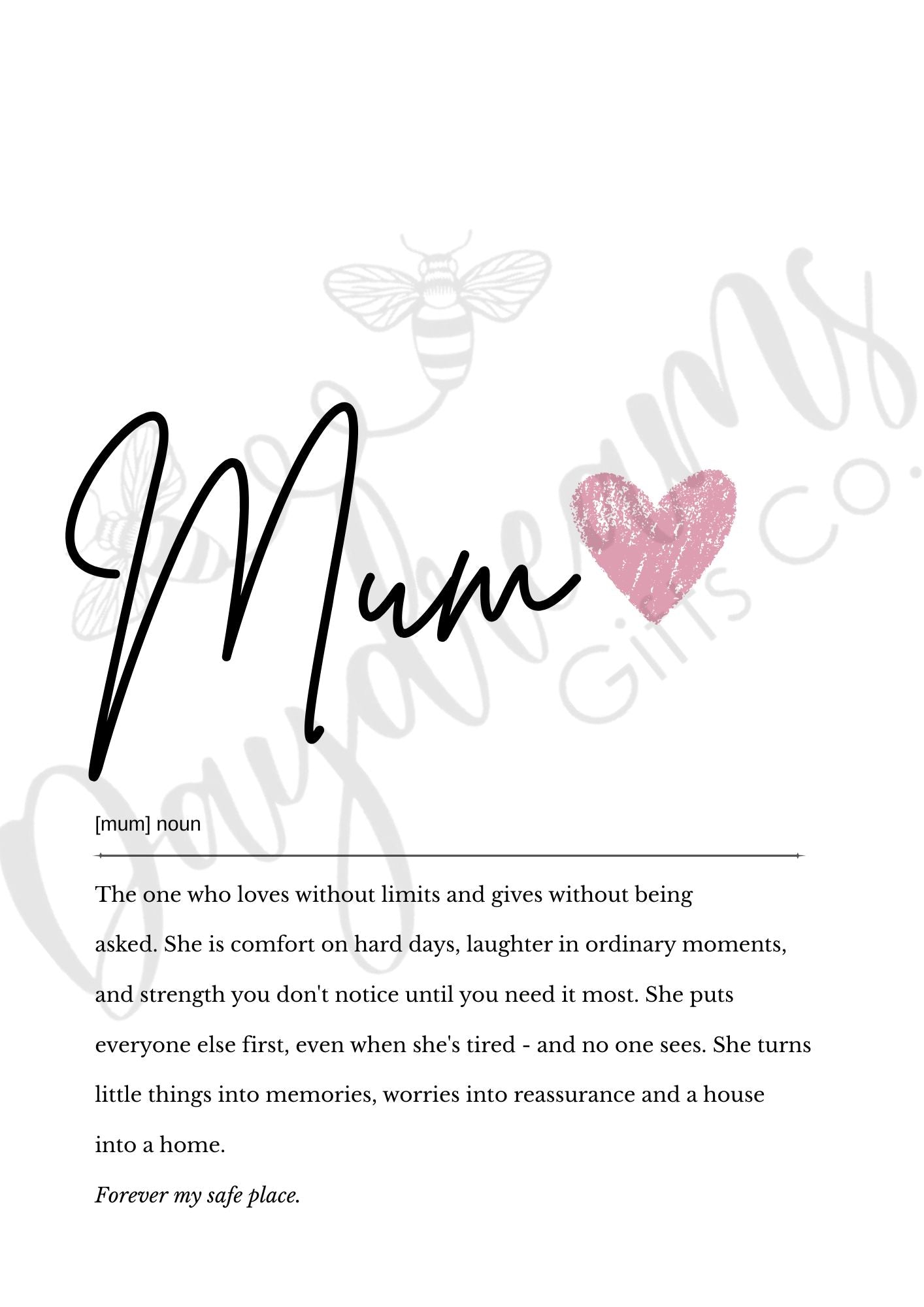 Mum Definition Print – Noun Wall Art Gift for Mum UK