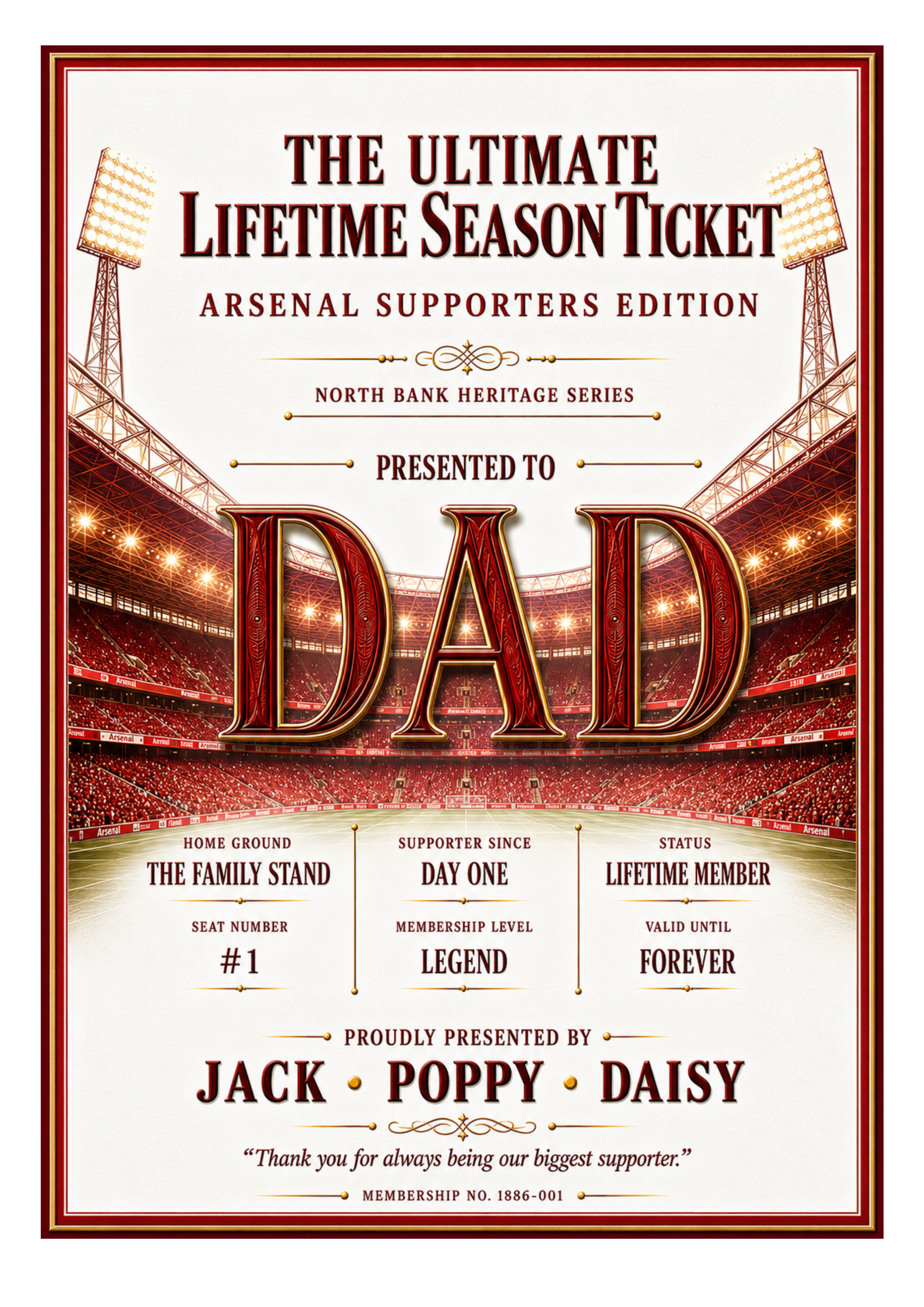 Personalised Football Heritage Certificate Print | Dad Football Gift | Supporters Edition Wall Art | Father’s Day Gift for Dad