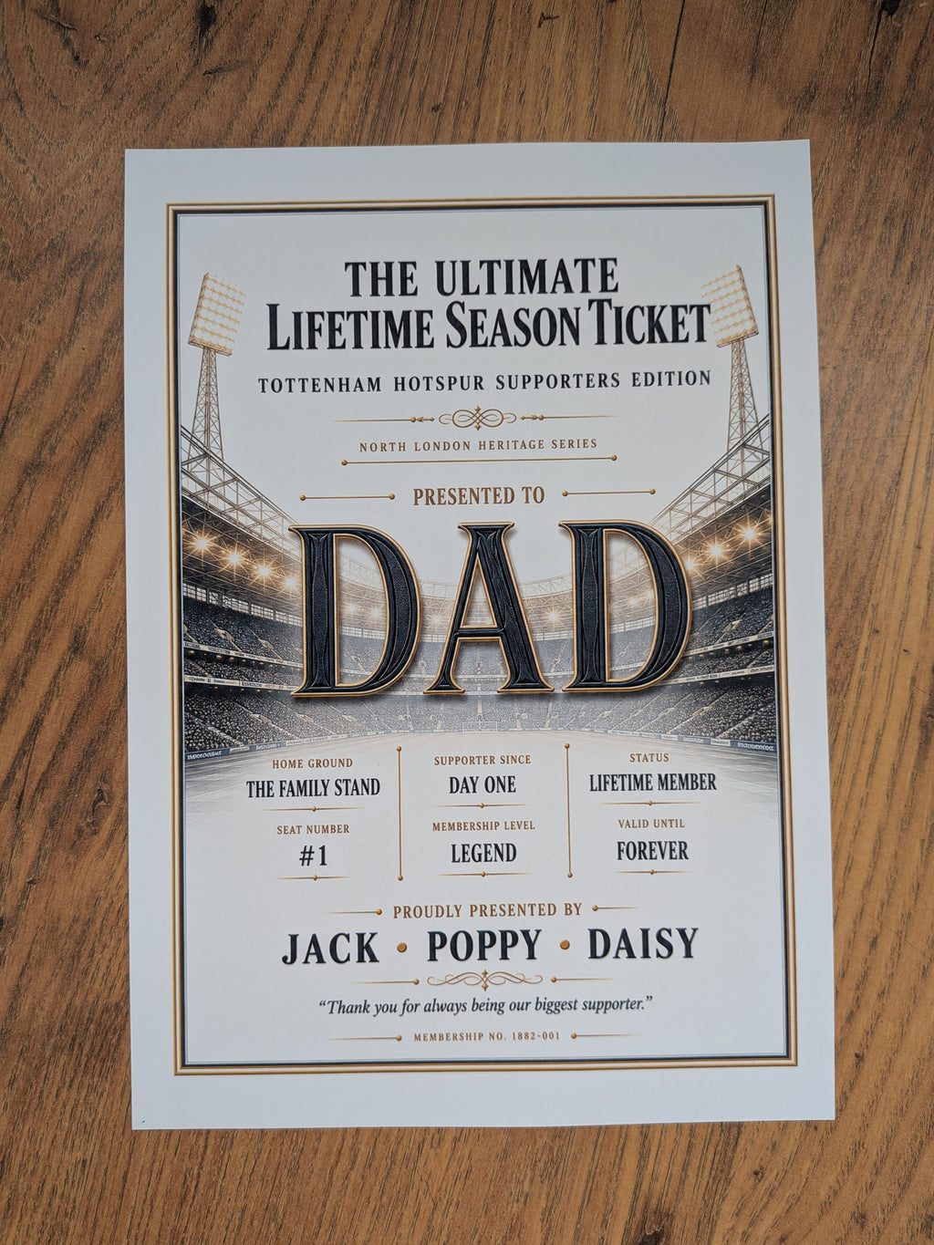 Personalised Football Heritage Certificate Print | Dad Football Gift | Supporters Edition Wall Art | Father’s Day Gift for Dad