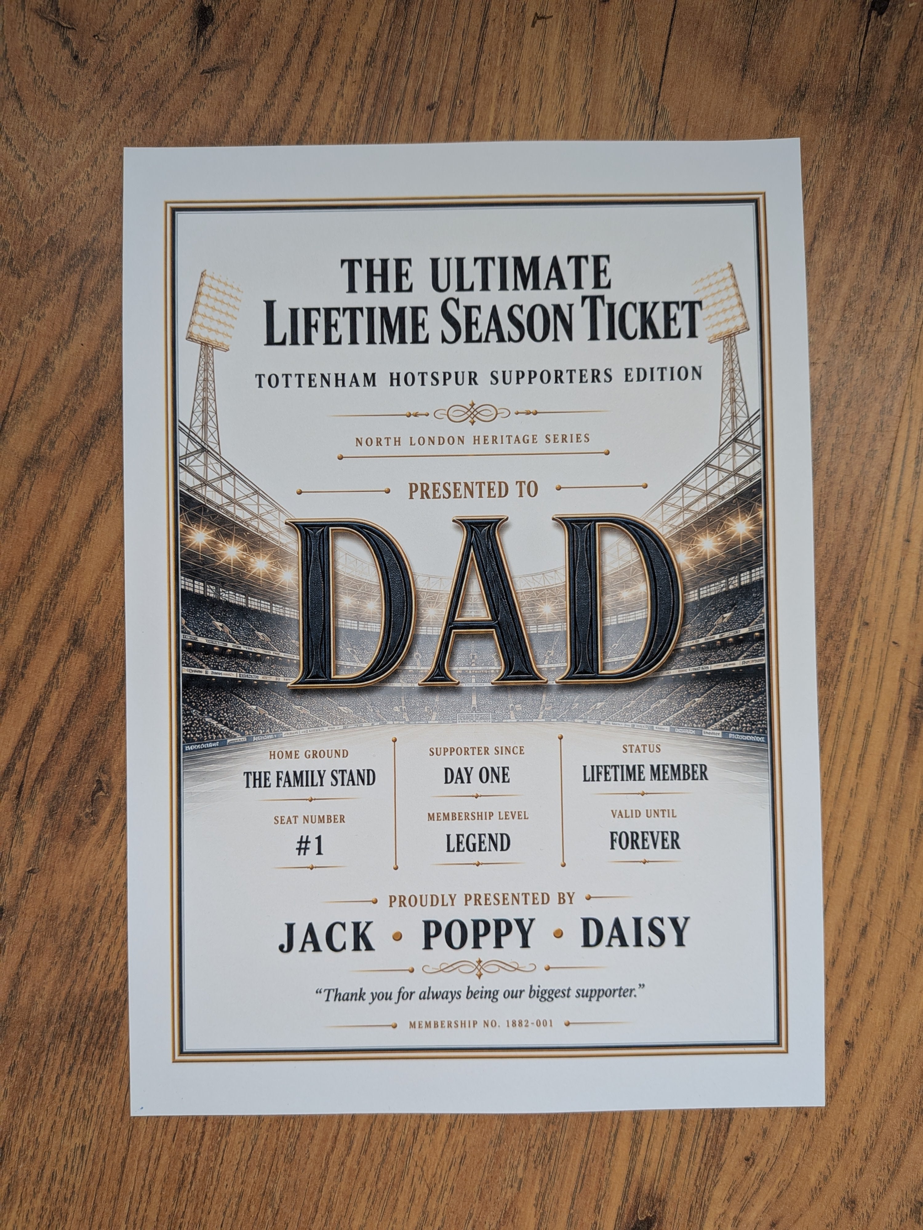 Personalised Football Heritage Certificate Print | Dad Football Gift | Supporters Edition Wall Art | Father’s Day Gift for Dad