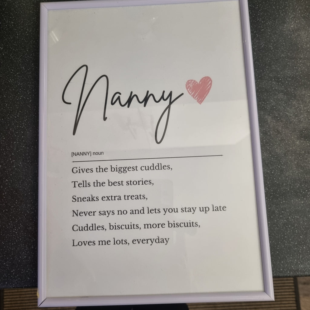 Nanny Definition Print – Noun Wall Art Gift for Nanny UK