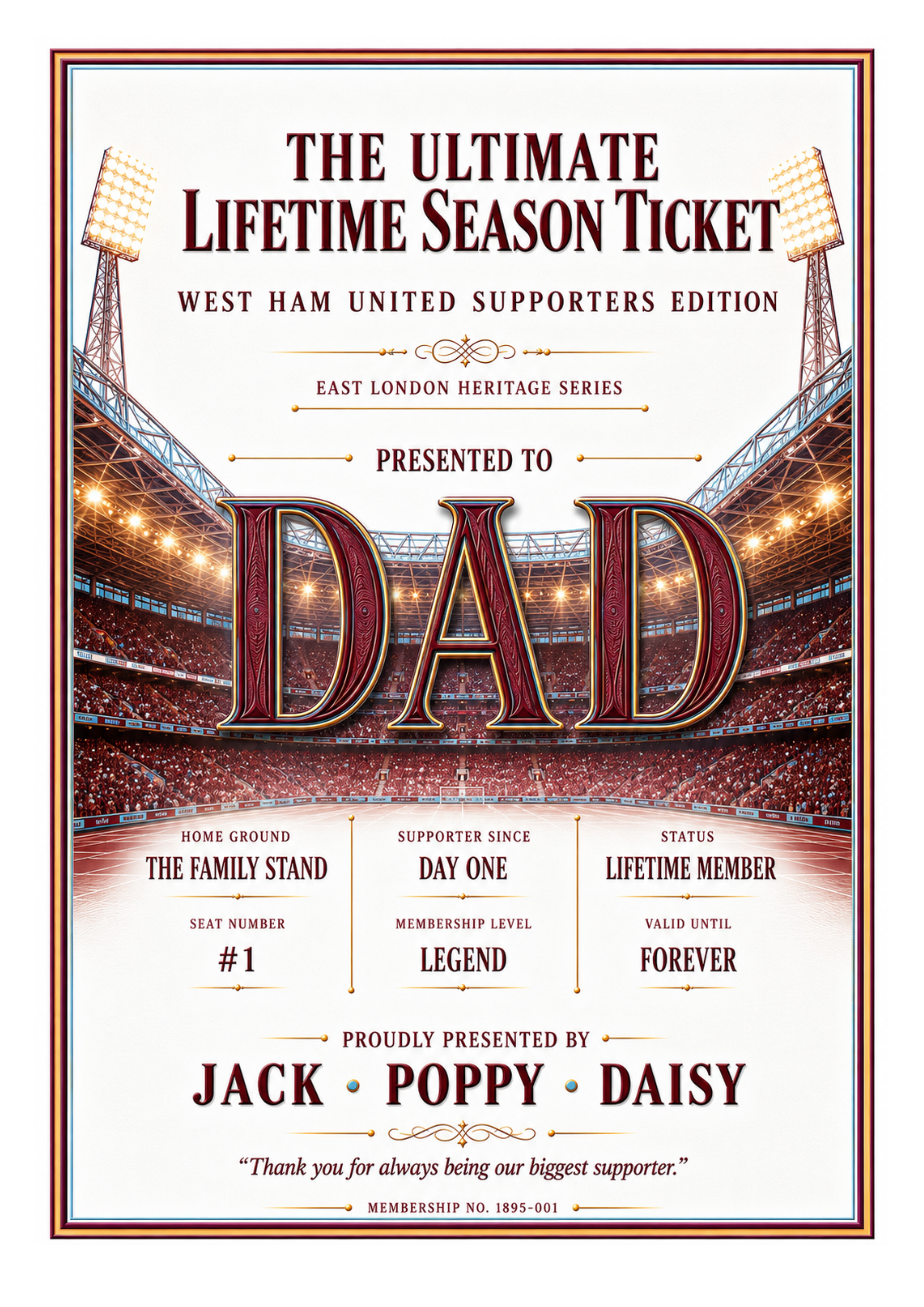 Personalised Football Heritage Certificate Print | Dad Football Gift | Supporters Edition Wall Art | Father’s Day Gift for Dad