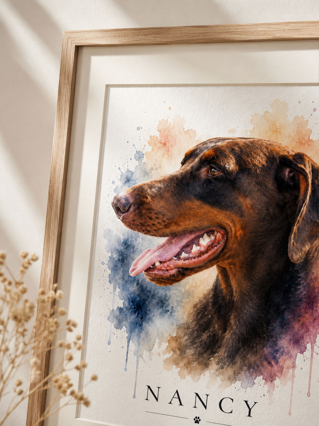 Luxury Personalised Watercolour Pet Portrait | Custom Dog & Cat Portrait | Pet Memorial Gift | Digital Download