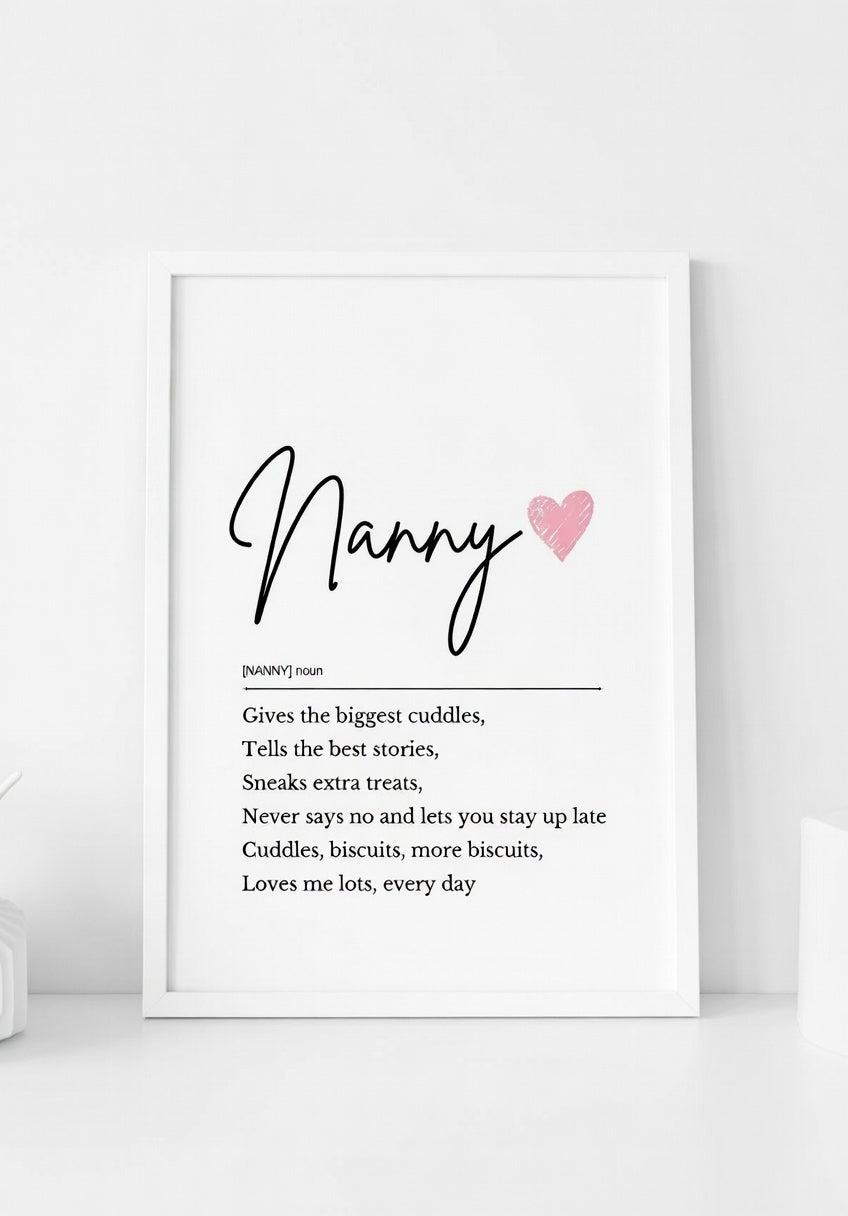 Nanny Definition Print – Noun Wall Art Gift for Nanny UK