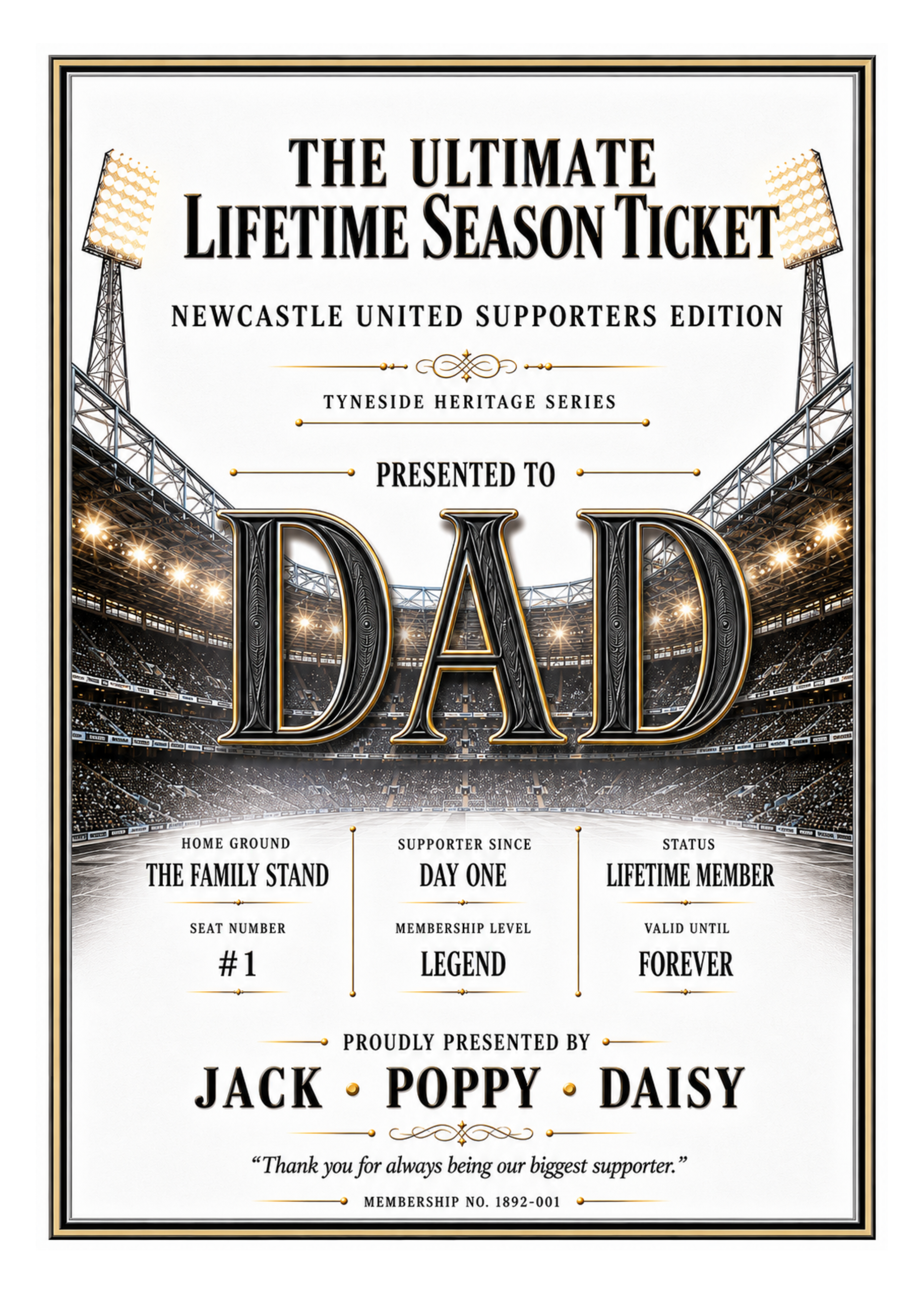Personalised Football Heritage Certificate Print | Dad Football Gift | Supporters Edition Wall Art | Father’s Day Gift for Dad
