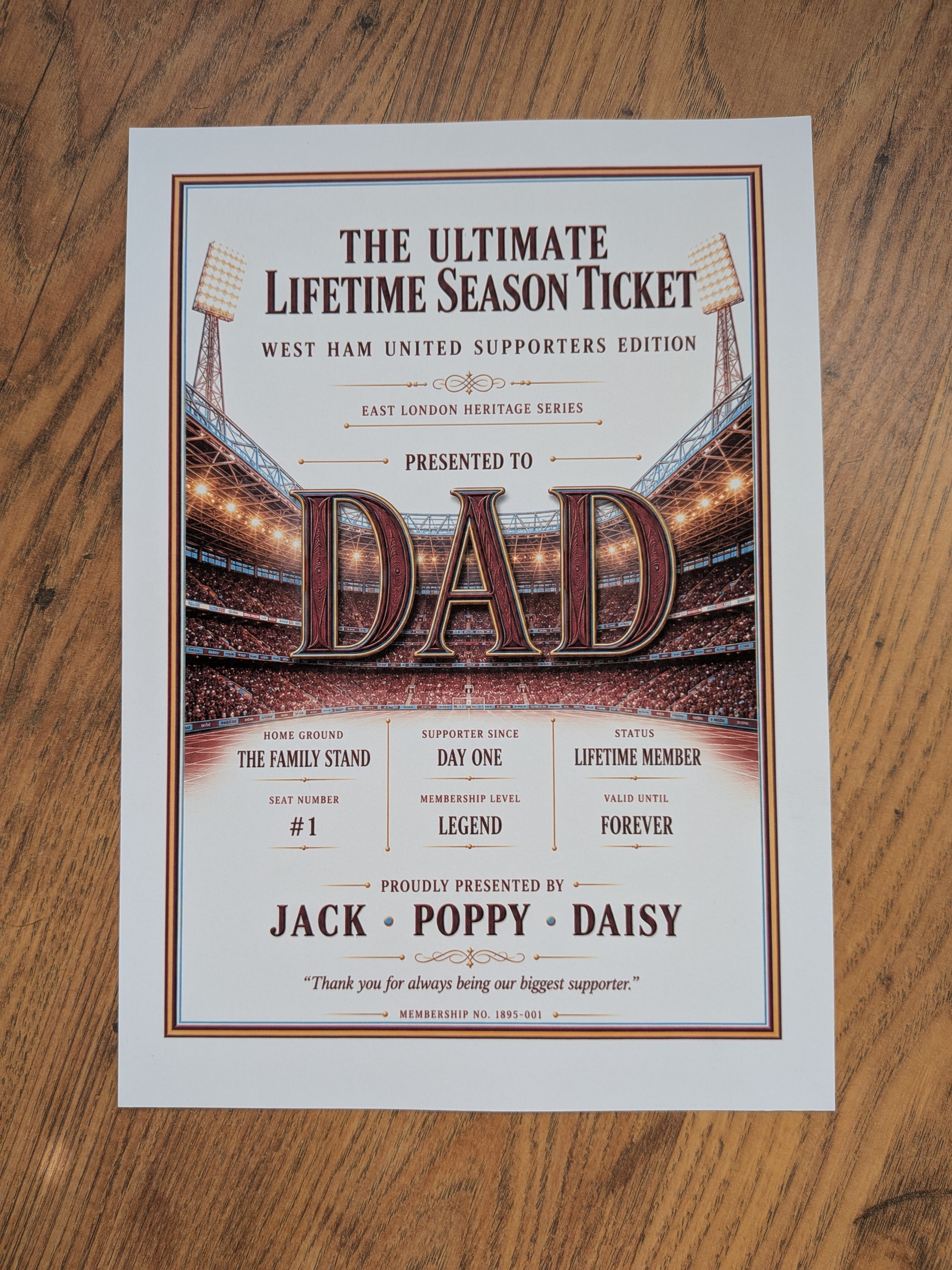 Personalised Football Heritage Certificate Print | Dad Football Gift | Supporters Edition Wall Art | Father’s Day Gift for Dad