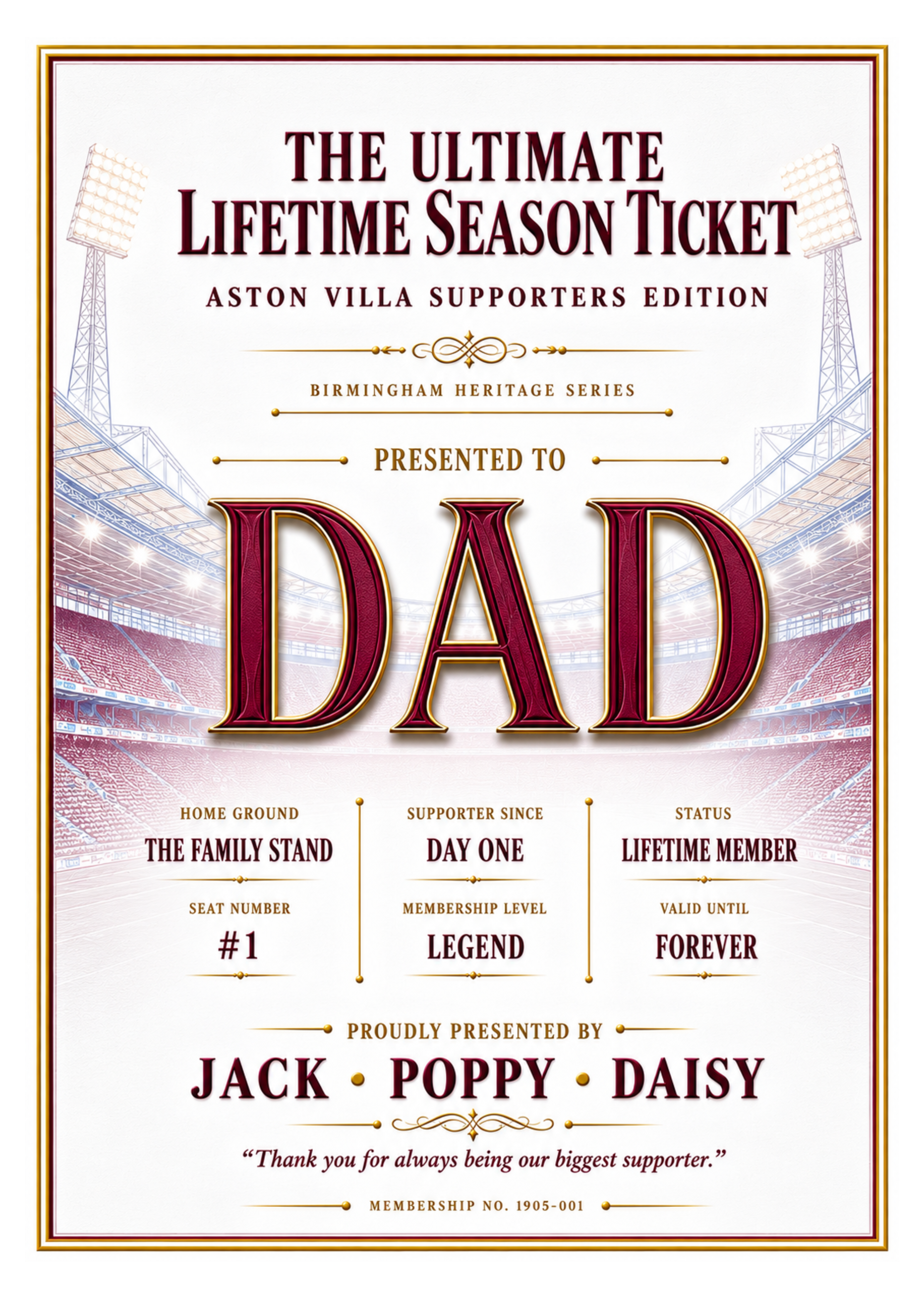 Personalised Football Heritage Certificate Print | Dad Football Gift | Supporters Edition Wall Art | Father’s Day Gift for Dad