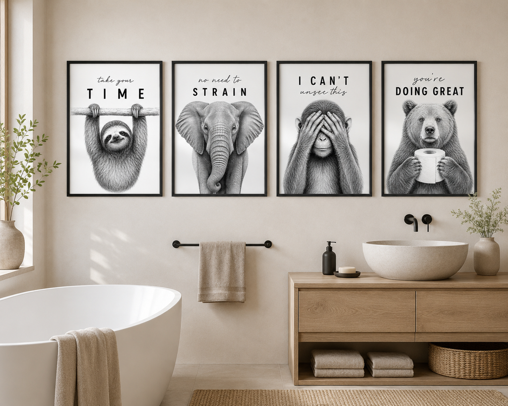 Funny Bathroom Animal Print Set of 4 | A4 Printable Wall Art