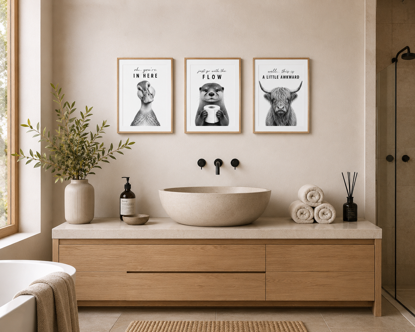 Funny Bathroom Animal Print Set of 3 | A4 Printable Wall Art
