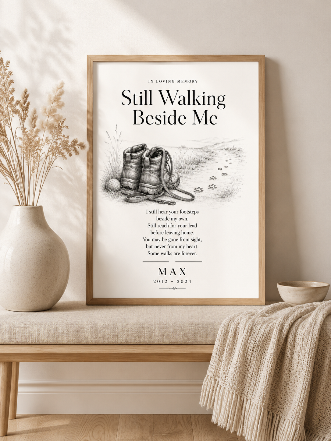 Personalised Pet Memorial Print – Still Walking Beside Me – Custom Dog Loss Gift – Pet Sympathy Keepsake – A4 Memorial Wall Art