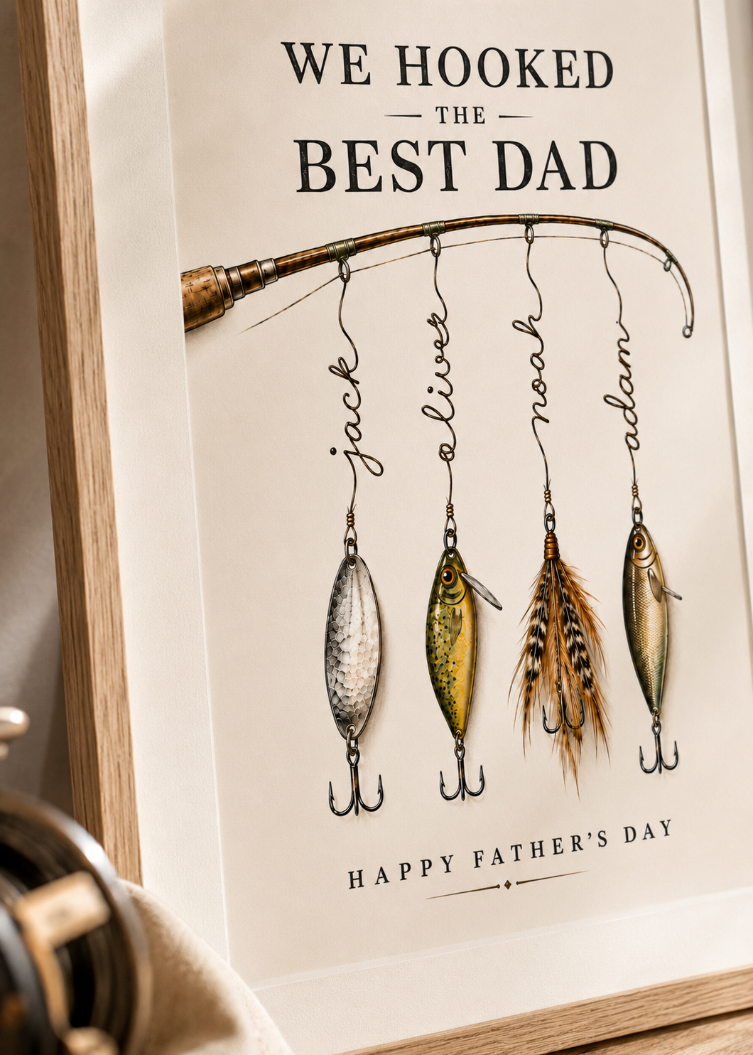 We Hooked The Best Dad | Personalised Fishing Print | Father’s Day Gift
