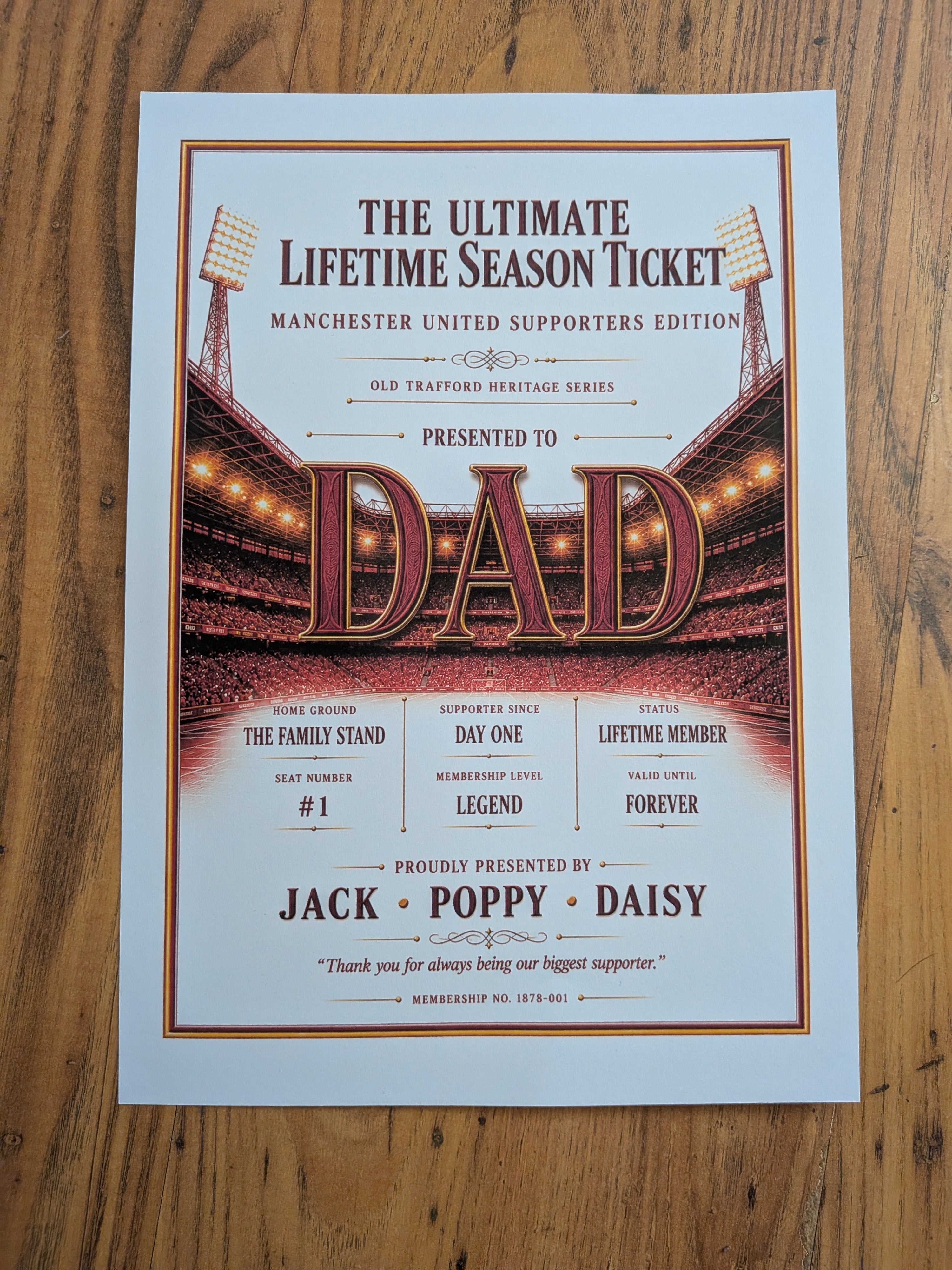 Personalised Football Heritage Certificate Print | Dad Football Gift | Supporters Edition Wall Art | Father’s Day Gift for Dad